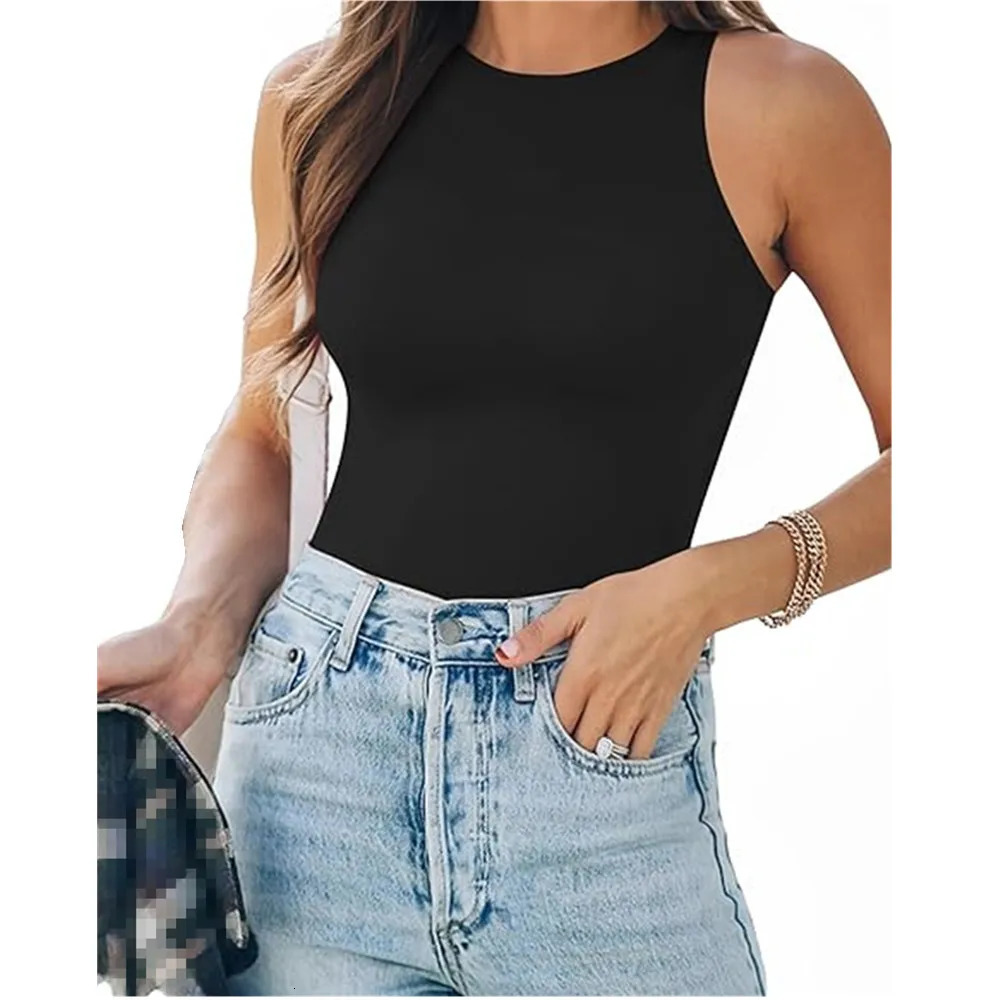 Drop Tank Top Body Suits Women Sexy Crew Neck Summer Halter Ribbed Sleeveless Bodysuit for 250103