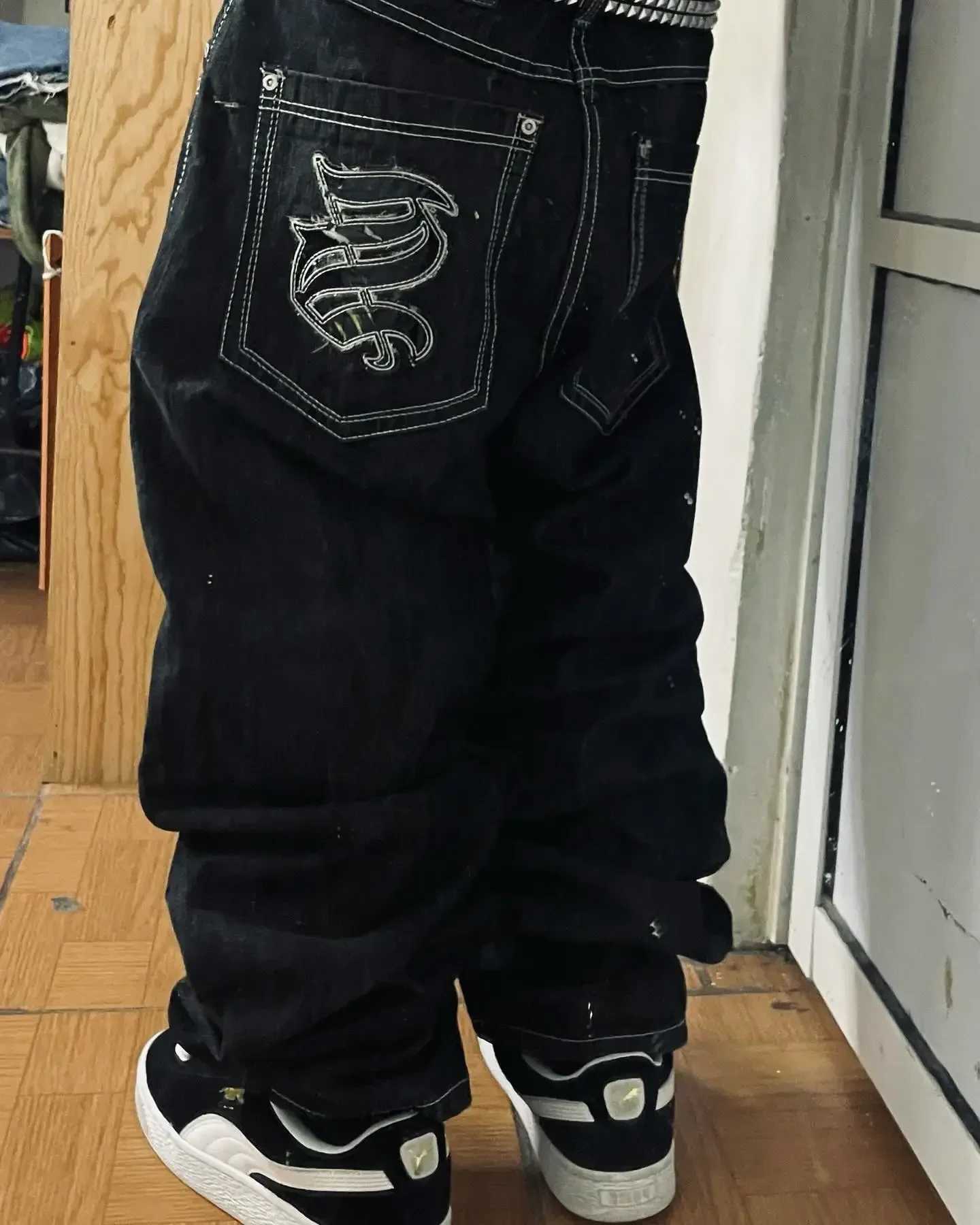 Y2K jeans New South Pole American retro Gothic graphic embroidered pocket style jeans Harajuku mens hip-hop wide leg pants for street wear W250103