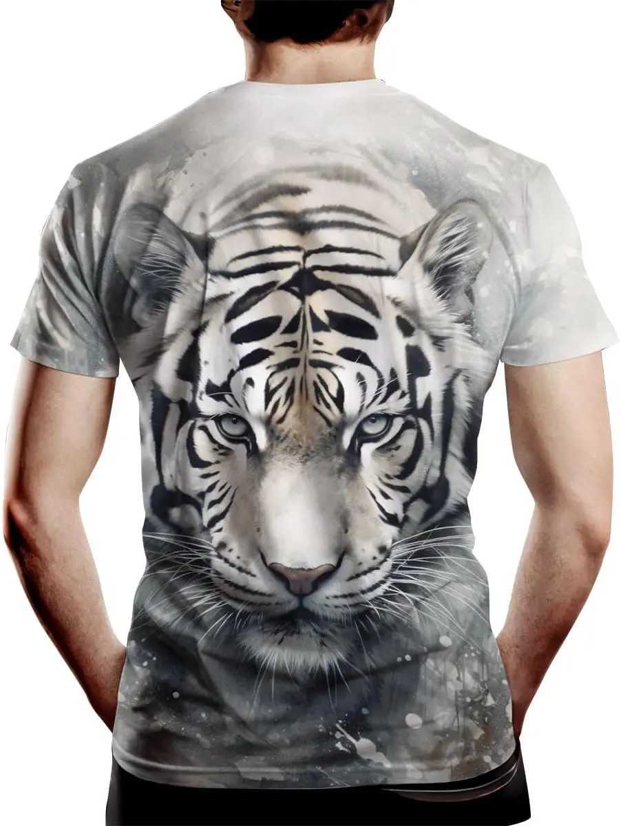 Mens Novelity Tiger Graphic T-Shirts White Tiger 3D Print Summer Short Sleeve Tee ShirtXJ240102