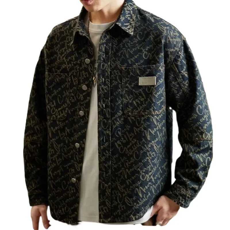 Spring and Autumn Jacquard Denim Shirt Mens Washing Strict Collar Jacket Thin Casual Trendy Vest Chinese Clothing W250103