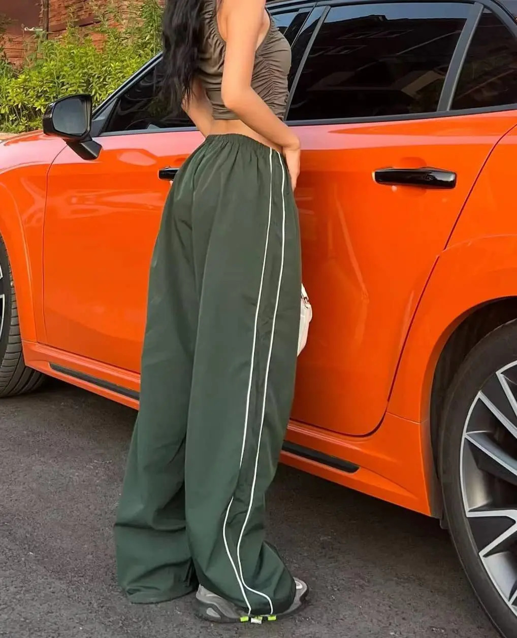 Y2K womens retro cargo pants womens drawstring elastic low waist umbrella pants loose hippie pants 250102