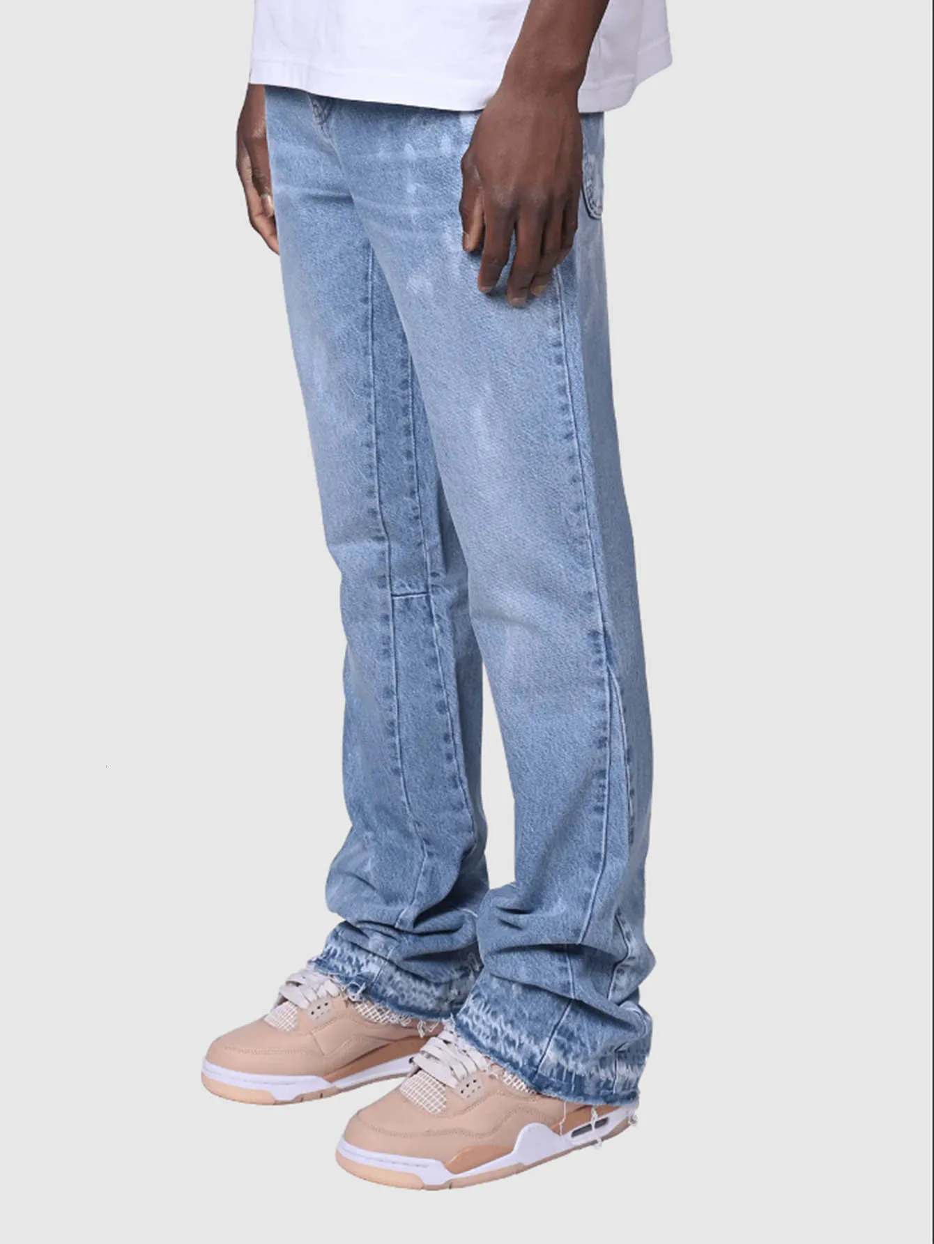 Spring Vintage Blue Jeans Men Hand-paint Regular Fit Stretchy Denim Pants For Man 241230