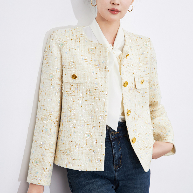 2024 New Autumn Winter French Style Jackets For Women Elegant Office Lady Short Coats Long Sleeve Woolen Tweed Jacket Coat Slim