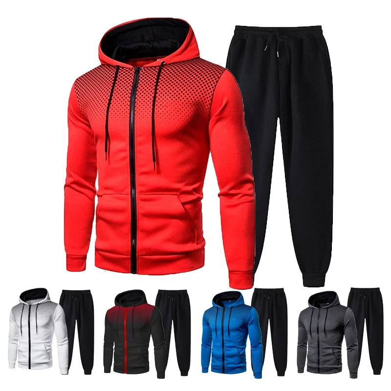 Autumn and Winter European and American Solid Color Fleece Sweater Pants Mens Casual Zipper Sports Hat Set 250102