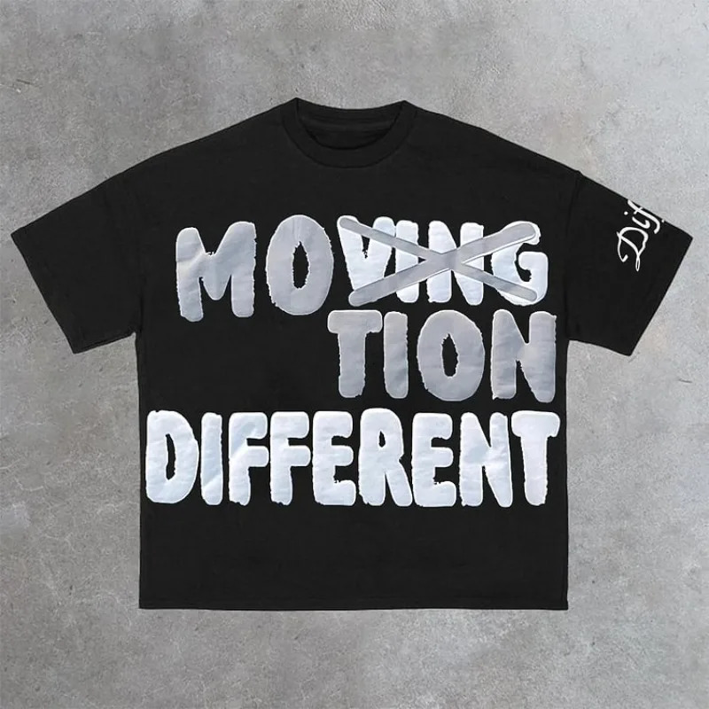 Vintage Motion Different Graphic 100% Cotton Short Sleeve T-Shirt Men Y2K Short Sleeves Oversize Tshirt Streetwear Women Tops 250103