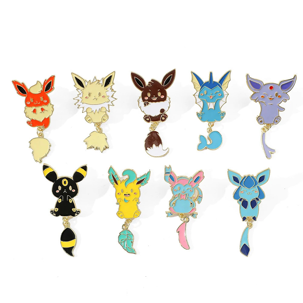 9 Pcs Cartoon Elf Chain Brooch Creative Cute Eevee Enamel Pin Metal Badge Jewelry Clothes Backpack Accessories Gift for Friends 250103