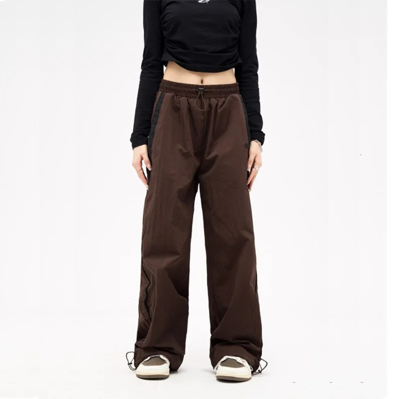 Womens casual bag cargo pants brushed street clothing loose and loose wide leg sports pants retro hip-hop Y2K runner Trouser 250102