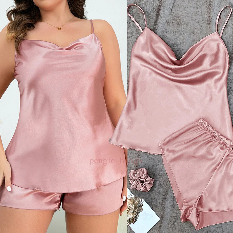 Lady Summer Chemise Pajamas Suit Night Outfit Big Size 4XL 5XL Sexy Women Satin Nightwear Sleepwear Cami shorts 2Pcs Pyjamas 250103