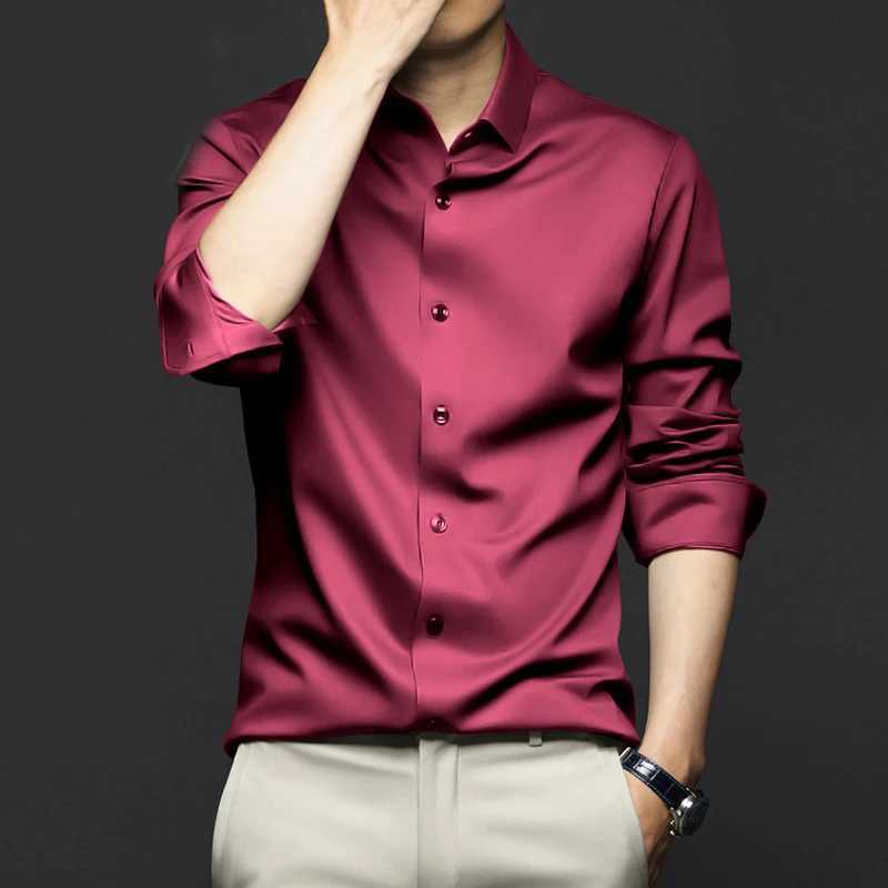 6XL large high-quality formal dress autumn and winter mens long sleeved pure white shirt iron free business casual ice silk W250102
