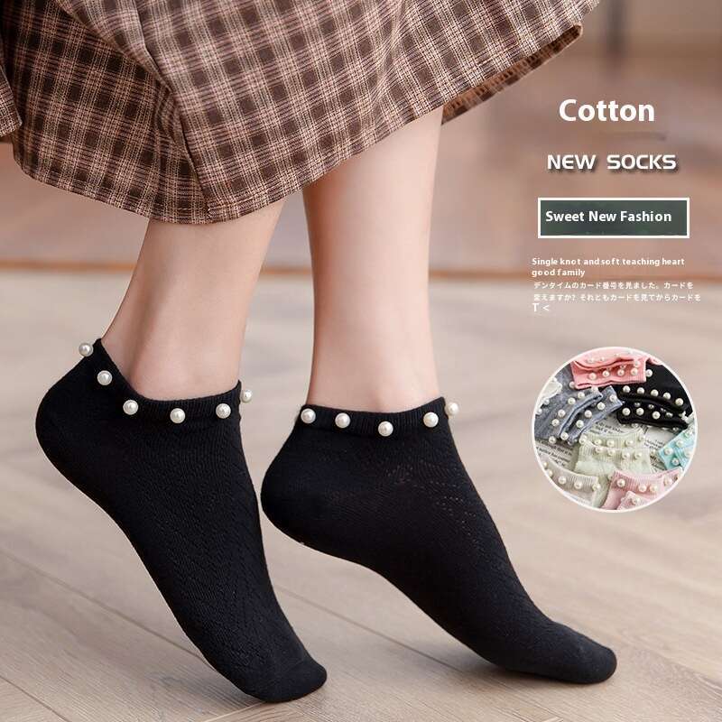 Spring New Product: Pearl Boat Japanese Fresh And Girlish Style, Socks, Shallow Mouth Lace Short Tube, Women's Socks