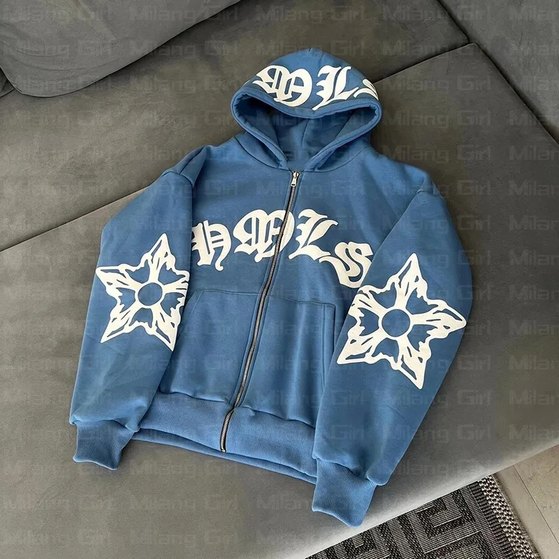 Zip Hoodie Snowflake Letter Print goth Punk Sweatshirt Women hoodies Sport Coat Pullover Long Sleeve Oversized hoodie Y2k jacket 241224