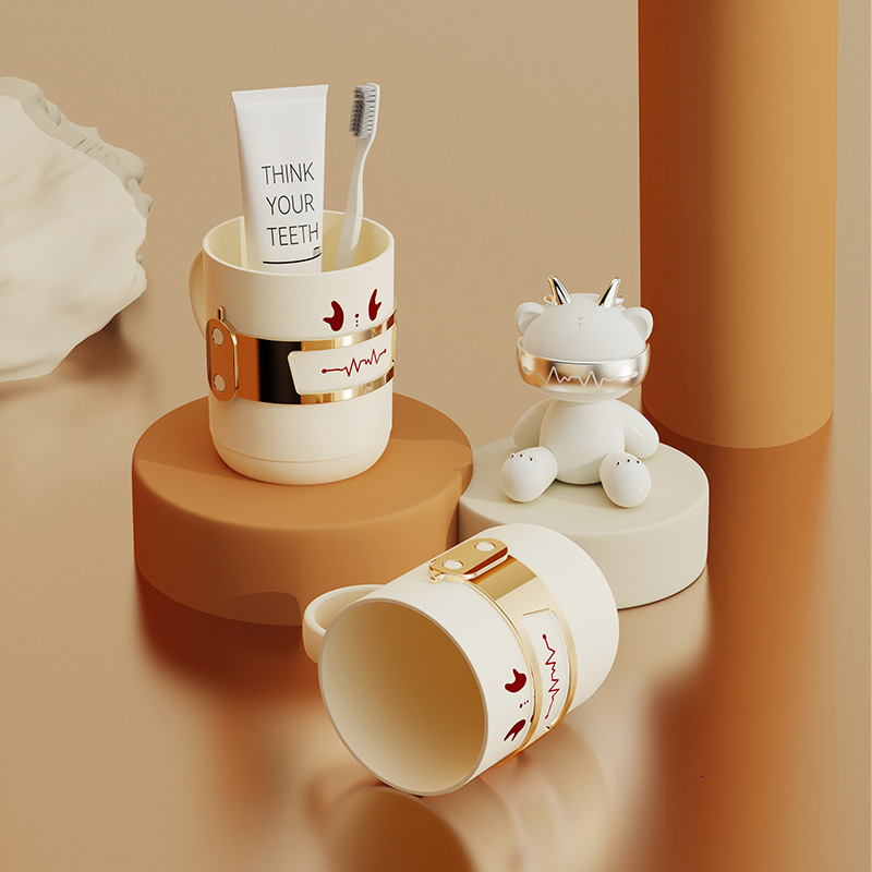 Domilodon Cream Toothbrush Cup - Stylish Couple's Bathroom Accessory