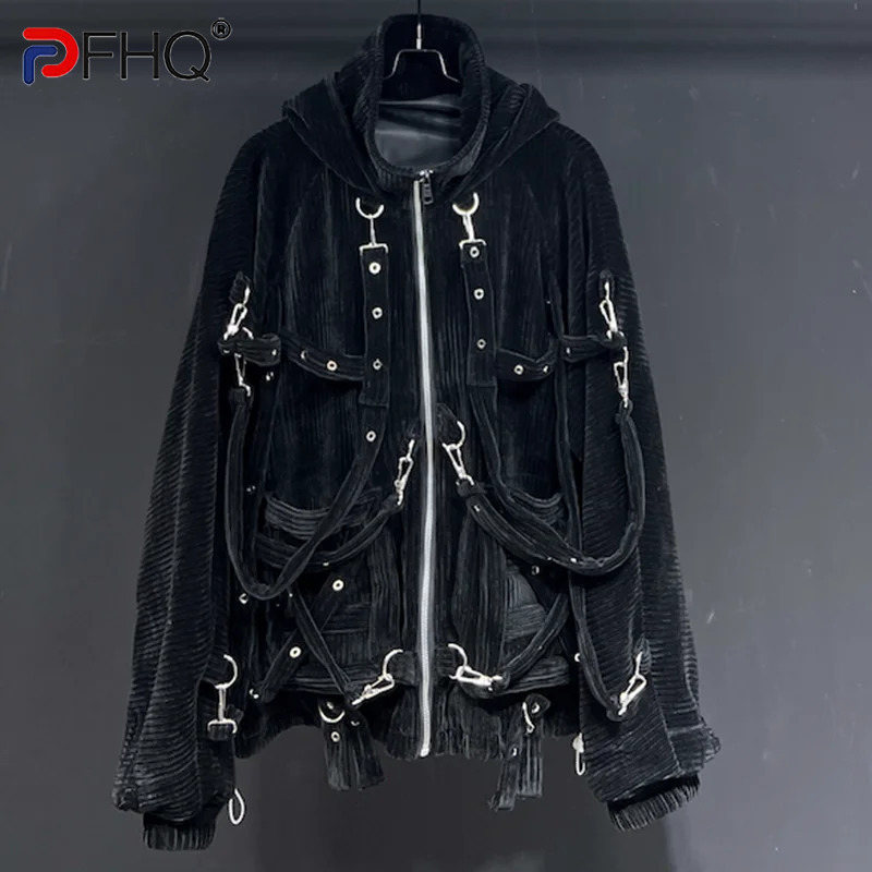 PFHQ Autumn Winter Ribbon Men's Jackets Heavy Industry Warm Hooded Corduroy Fashion Original Comfortable Leisure Coat 21Z3228
