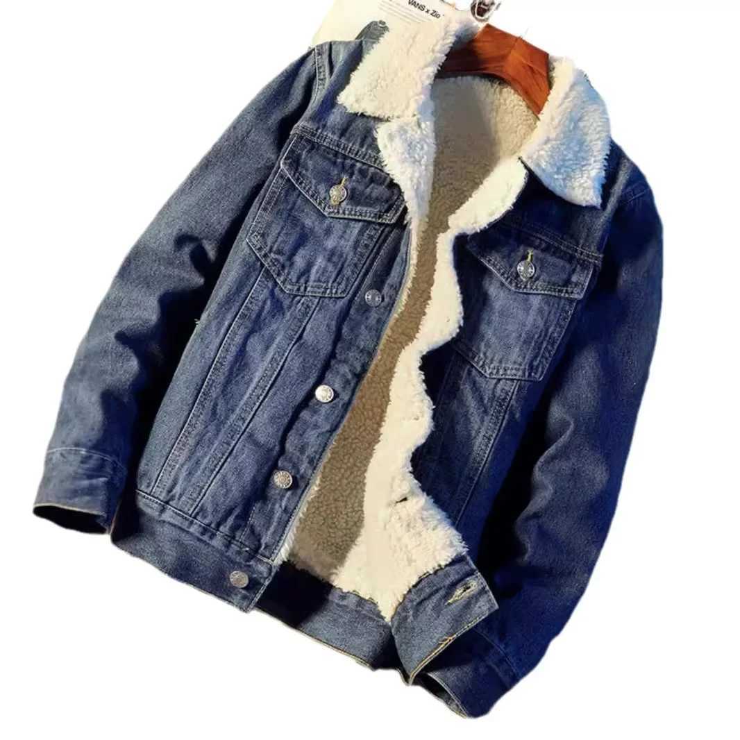 2024 Winter Wool Lined Thick Wool Denim Jacket Loose Suitable for Mens Fashion Japanese Brands W250103