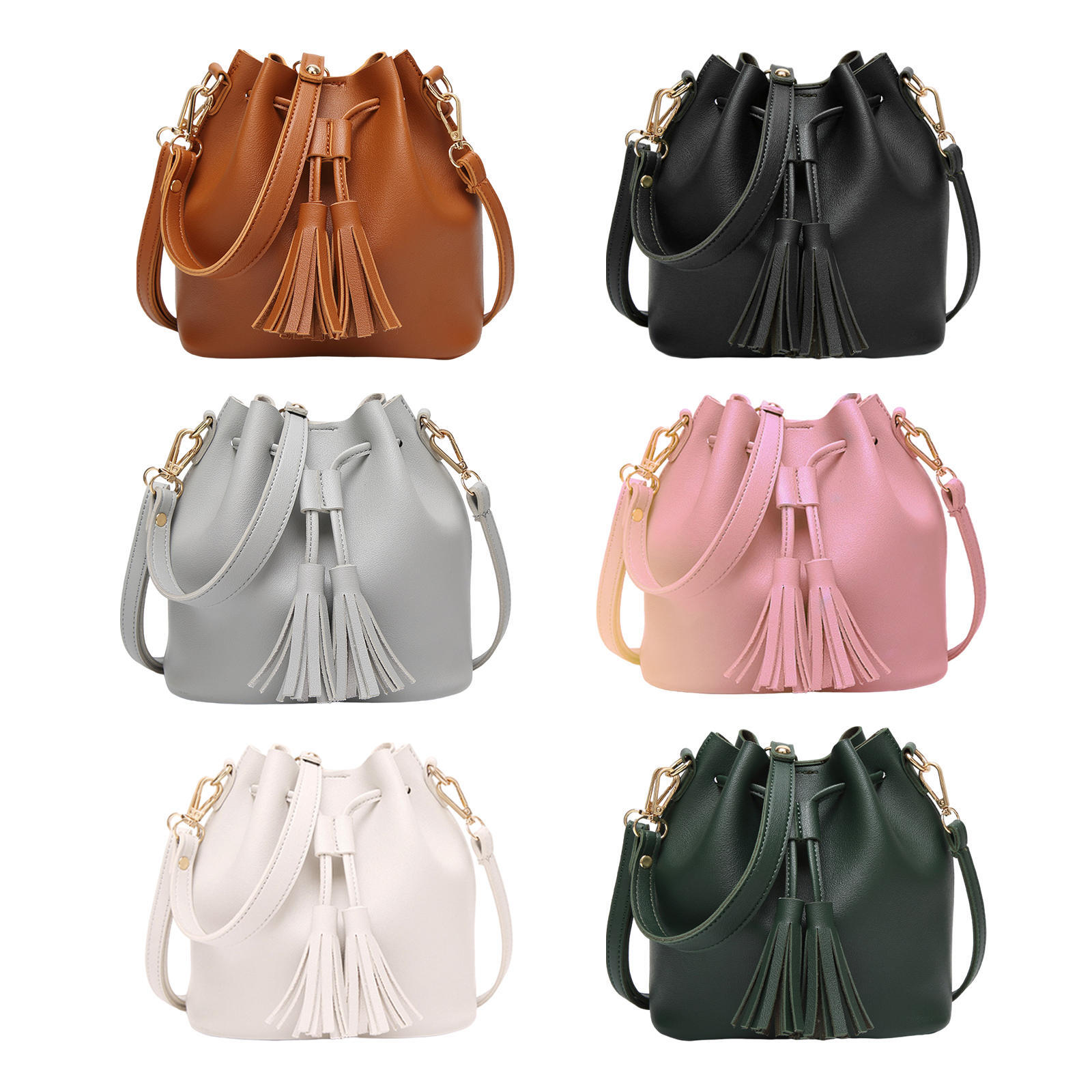 Women's Bucket Hobo Drawstring Shoulder Ladies Handbags PU Leather Satchel 2 Way Bag For Winter Female