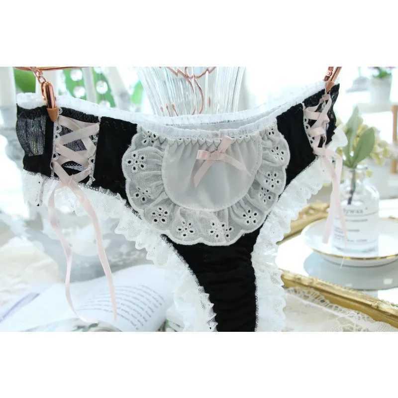Japanese Modal Underwear Black and White Girl Lace Mid-waist Underwear Cotton Cute Women Kawaii Lingerie PantiesXJ250103