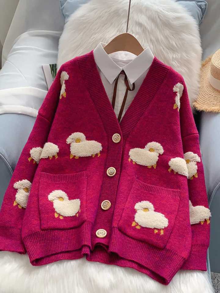 H. SA womens sweater cardigan wool sweater V-neck wool cardigan warm cardigan wool sweater Korean fashion suede leather strapless long jacket M250102
