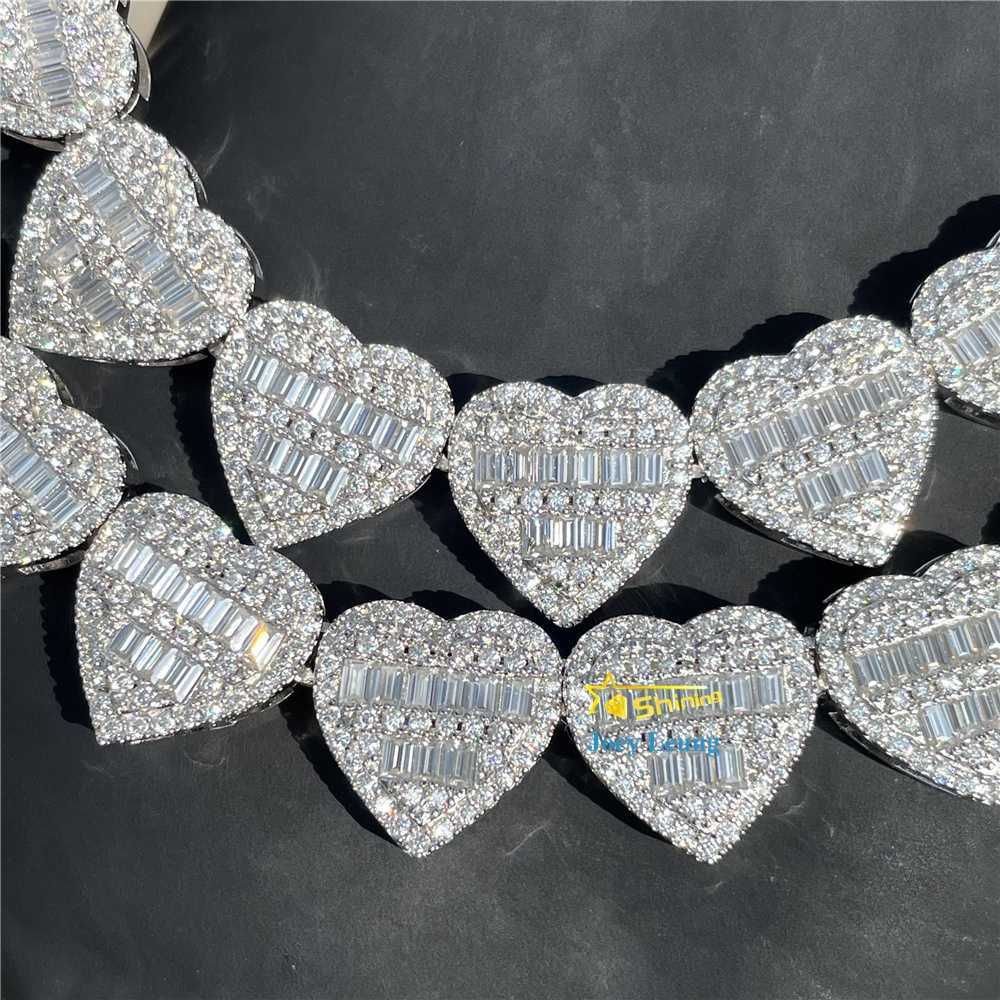 GRA Certificate Pass Diamond Tester Silver Necklace VVS Moissanite Diamond 13MM Baguette Heart Iced Out Cuban Link Chain Hip Hop