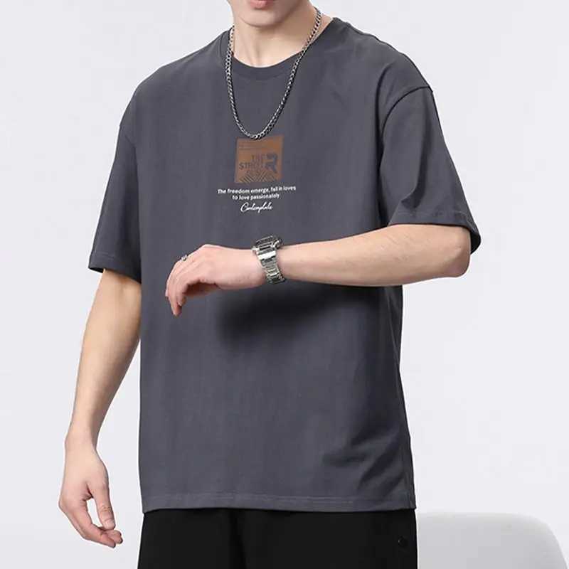 Mens Clothing Short Sleeve Generous Printing Simplicity Handsome Round Neck Pullovers Loose Solid Color Fashion Casual T-ShirtsXJ240102