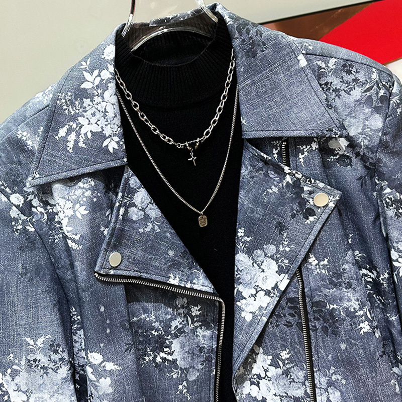 PFHQ Short PU Leather Men's Jacket Autumn New Design Decoration 2024 Contrast Color Zipper Male Tops Fashion 21Z7087