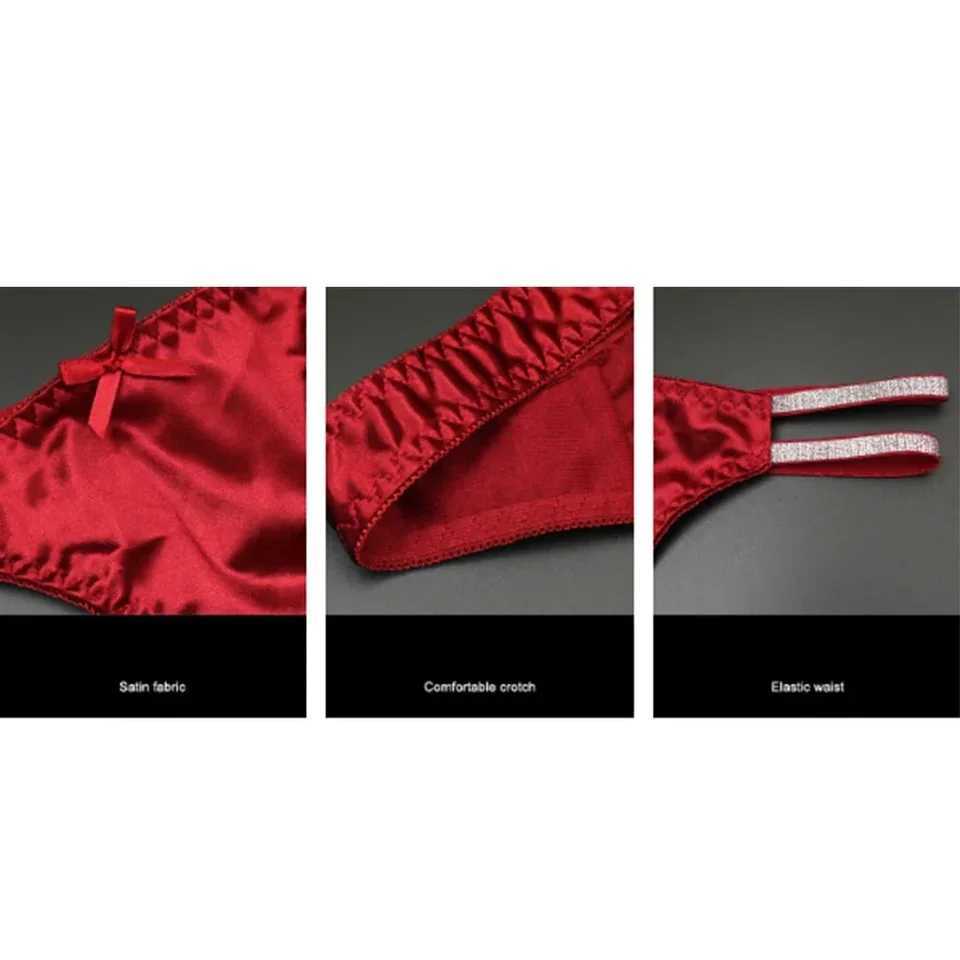 Womens silk satin thong underwear hollow T-shaped back G-shaped thong low waist knitted underwear sexy thong W250103