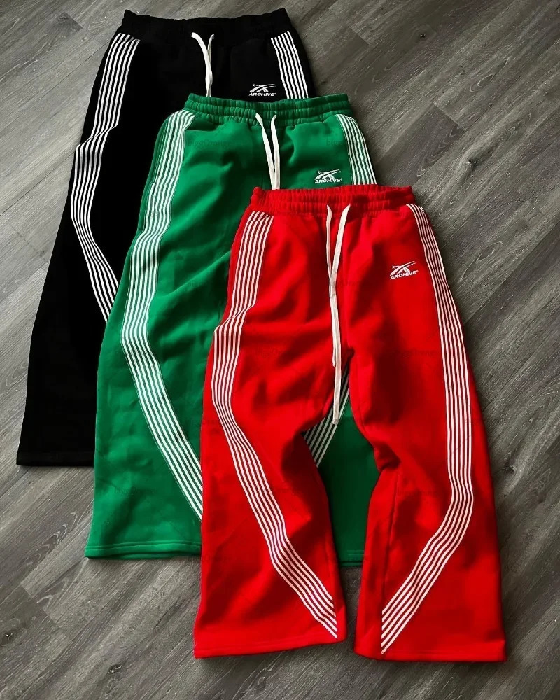 American street Harajuku retro Y2K striped knitted pants womens summer casual jogging pants fashion mens pants 250102