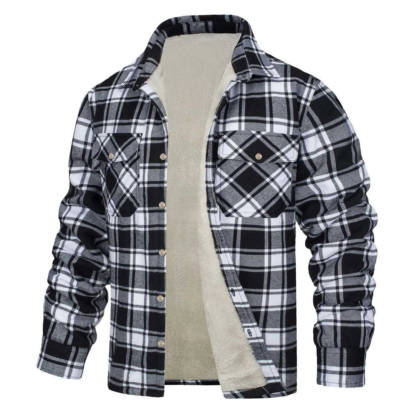 Mens autumn and winter casual grid square lapel cufflinks fastened outdoor windproof solid color simple jacket W250103