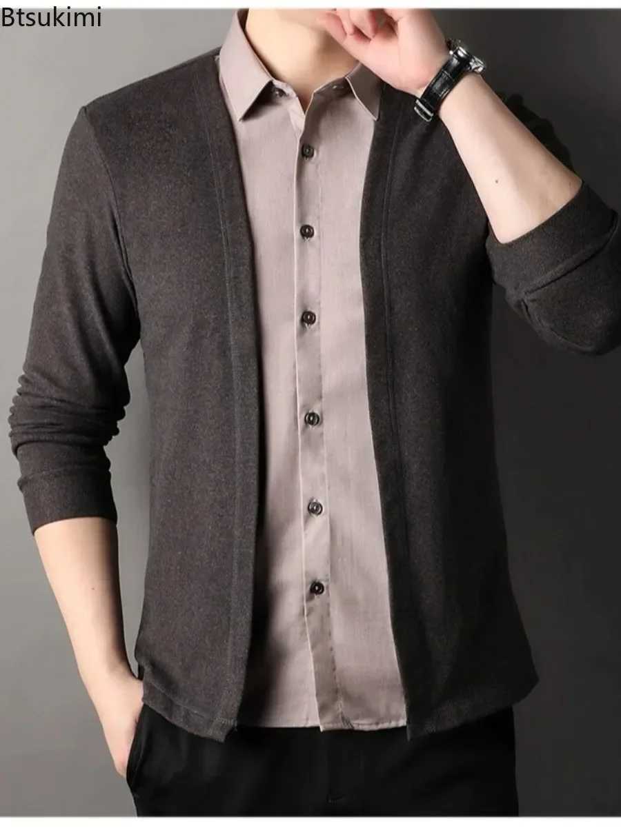 2024 Spring New Mens Polo Long Sleeve Shirt Fashion Street Fake Two piece Shirt Sweater cardigan Mens Business Casual Top W250103