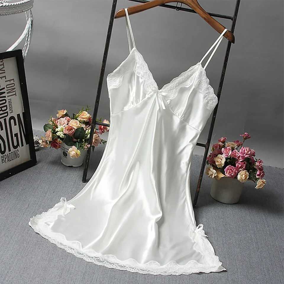 Womens smooth and soft satin evening dress with spaghetti straps and deep V-neck sleepwear breathable and comfortable evening dress sexy wrapped dress