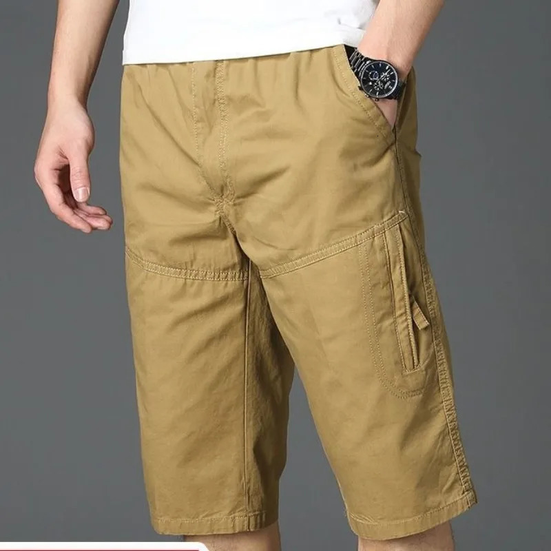 Vintage Large Pocket Work Shorts Summer Male Loose Straight Breeches Harajuku Fashion Y2k Clothes Mens Casual Pants 250103