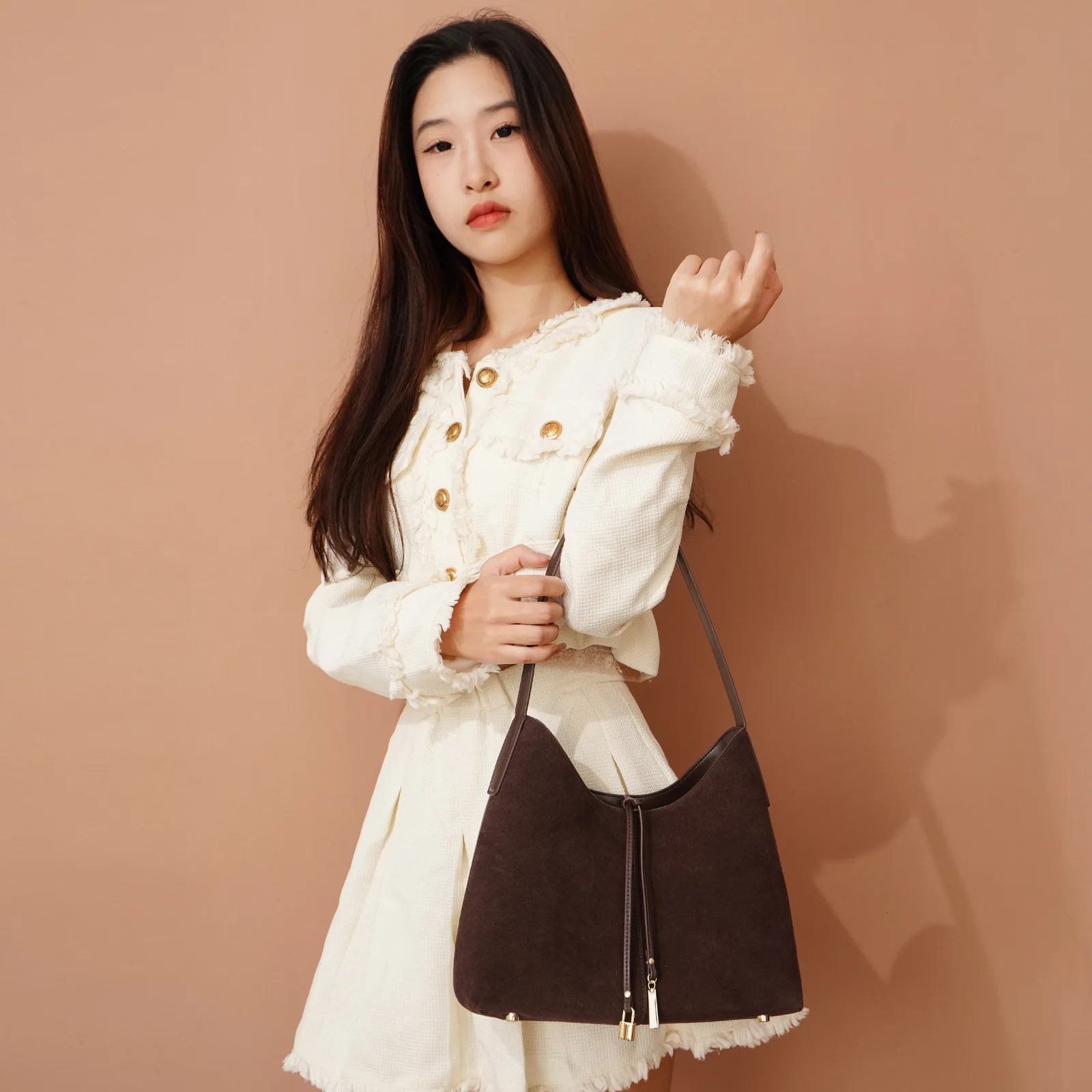2024 New Retro Autumn Winter Suede Tote Spilt Cow Leather Armpit Shoulder Niche Design Women's Bag