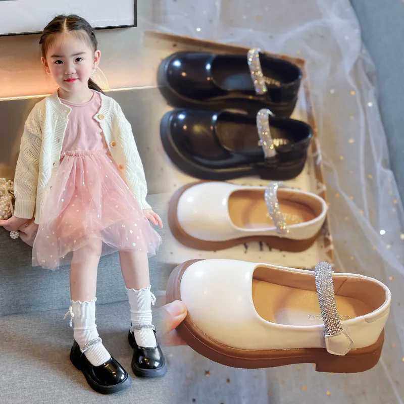 Girls leather shoes Spring and Autumn new pearl childrens casual shoes Childrens rubber platform lace performance shoes M250103
