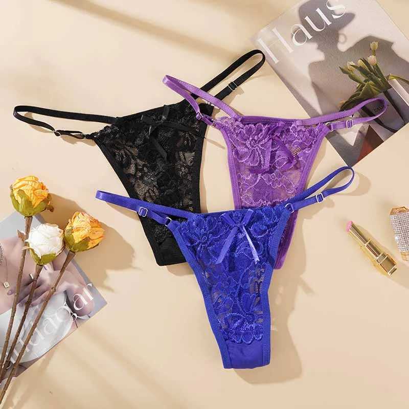 Sexy Lace Adjustable Thongs for Women Low Rise Hollow Out Briefs Female Breathable Underpants Perspective Sexy LingerieXJ250103