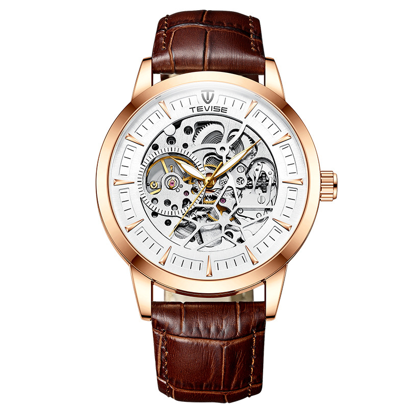 TEVISE Mens Mechanical Watch Waterproof Luminous Hollow Fashionable and High Wristwatch, Famous Simple Mens Watch T029