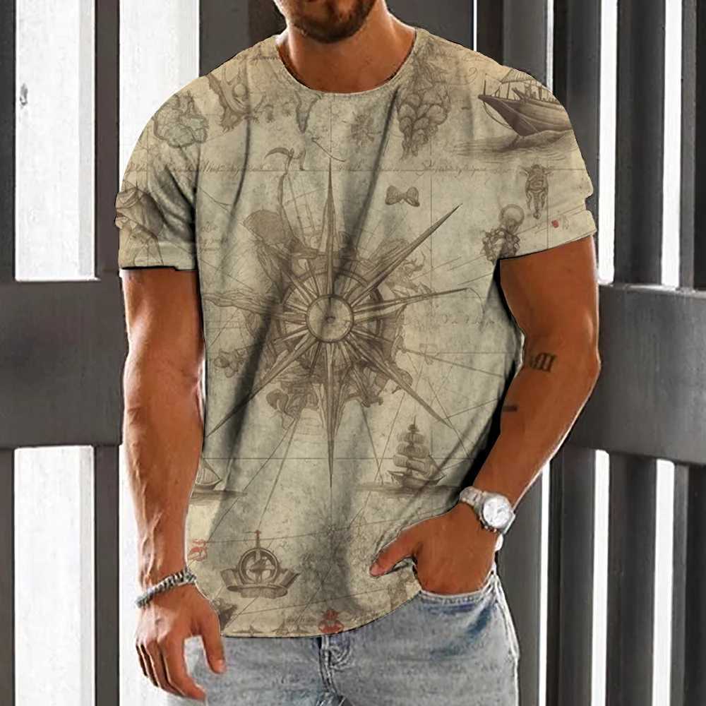 Vintage T-Shirt For Men 3d Sailing Boat Print Street Daily Sweatshirt Oversized Shirt Breathable Tops Summer Casual Short SleeveXJ240102