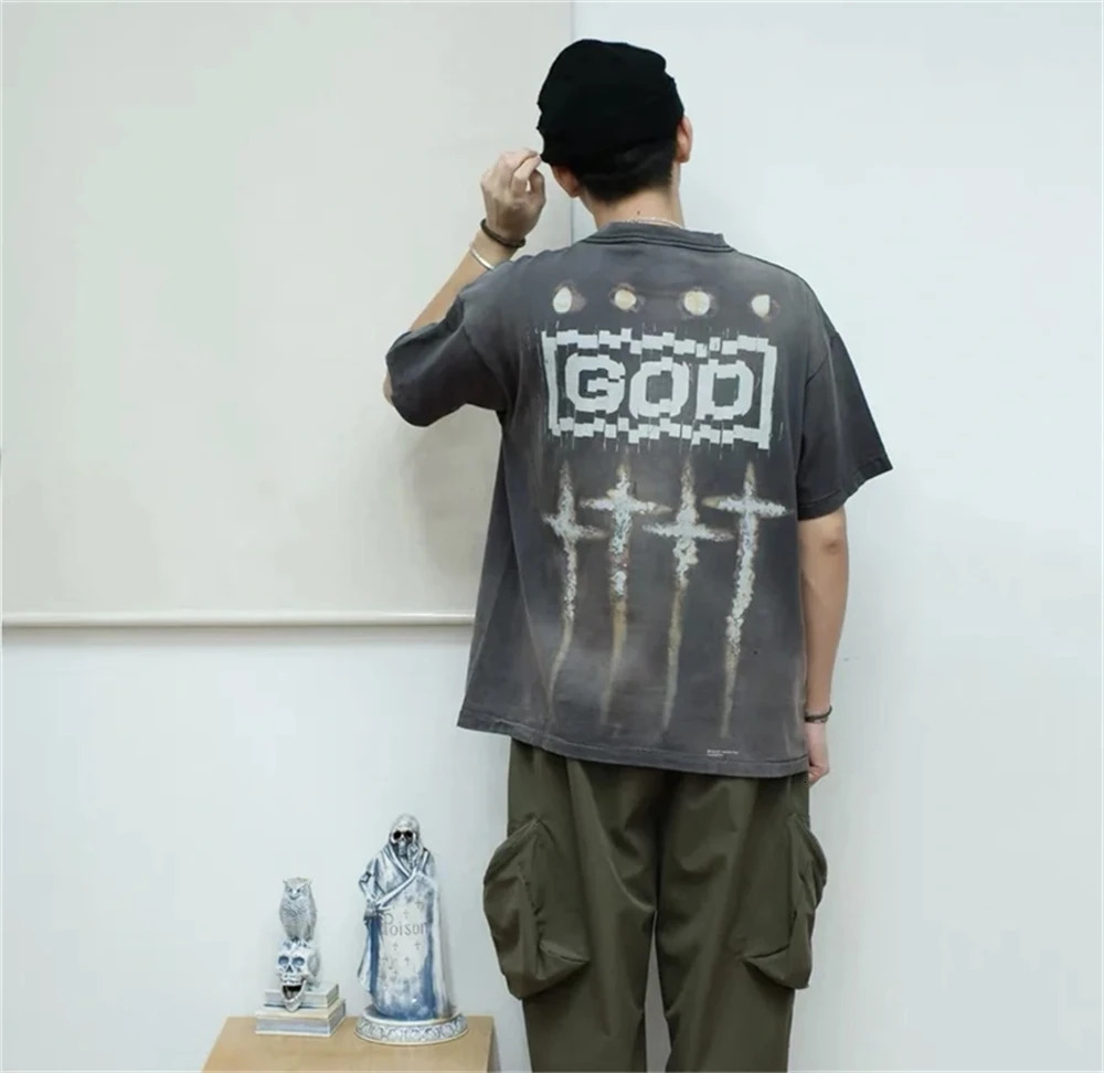 High Quality Vintage NIN Double sided Printed American High Street Retro Round Neck Short Sleeve Rock Street Oversize T-shirt 241230