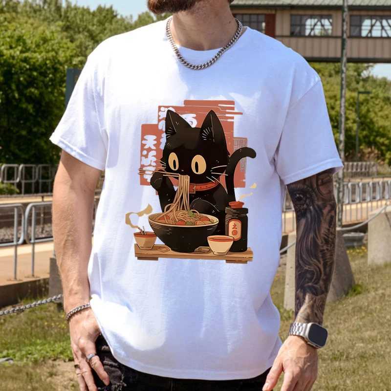 Kawaii Cat Ramen Noodle Graphic T Shirts for Women Men Clothing Japanese Anime Manga Ramen Cat T-Shirts Short Sleeve T-shirt TopXJ240102