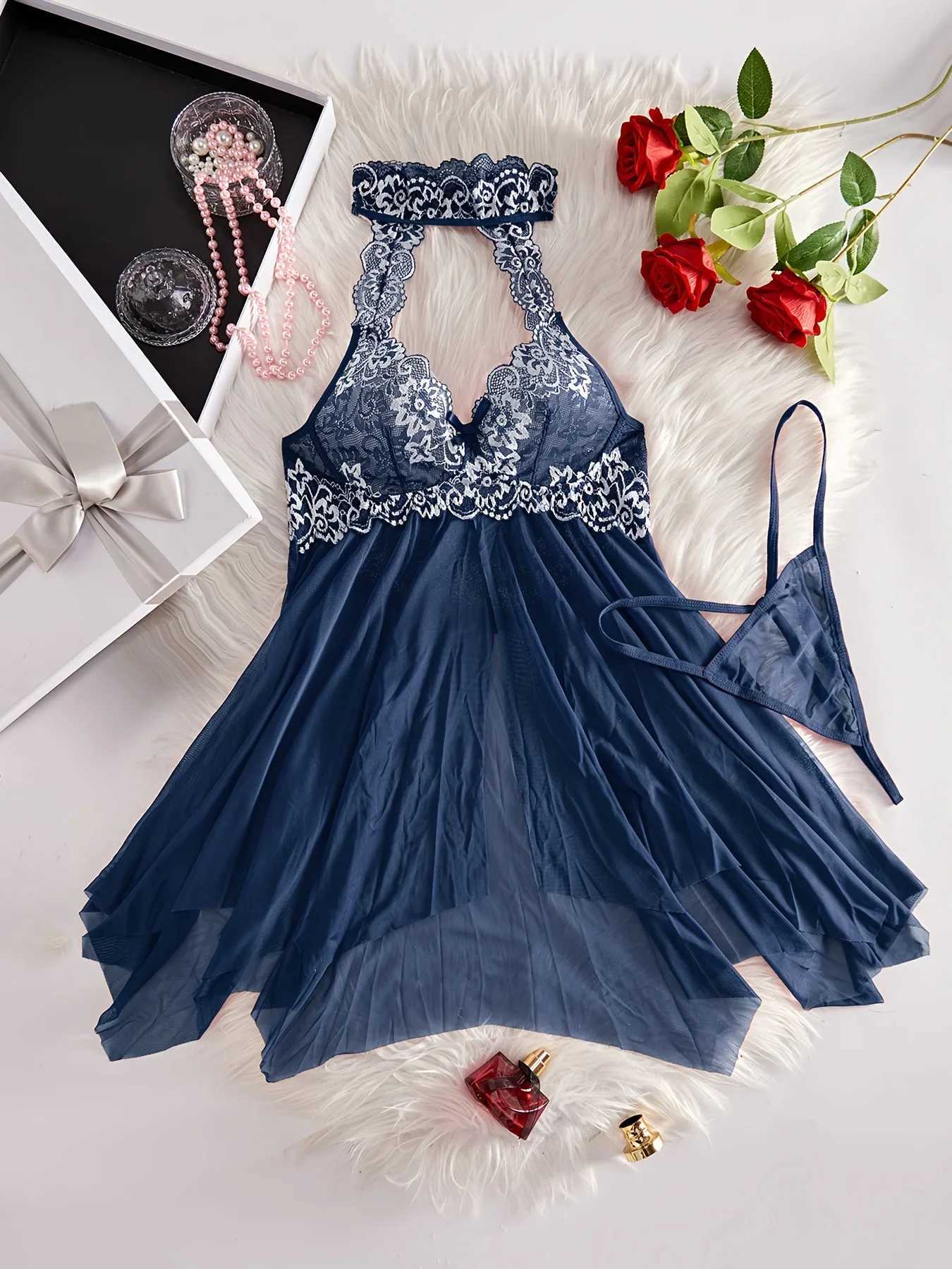 Contrast Lace Ruffle Decoration Underwear Set Deep V-shaped Smooth Dress thong Womens Sexy Underwear Underwear W250103