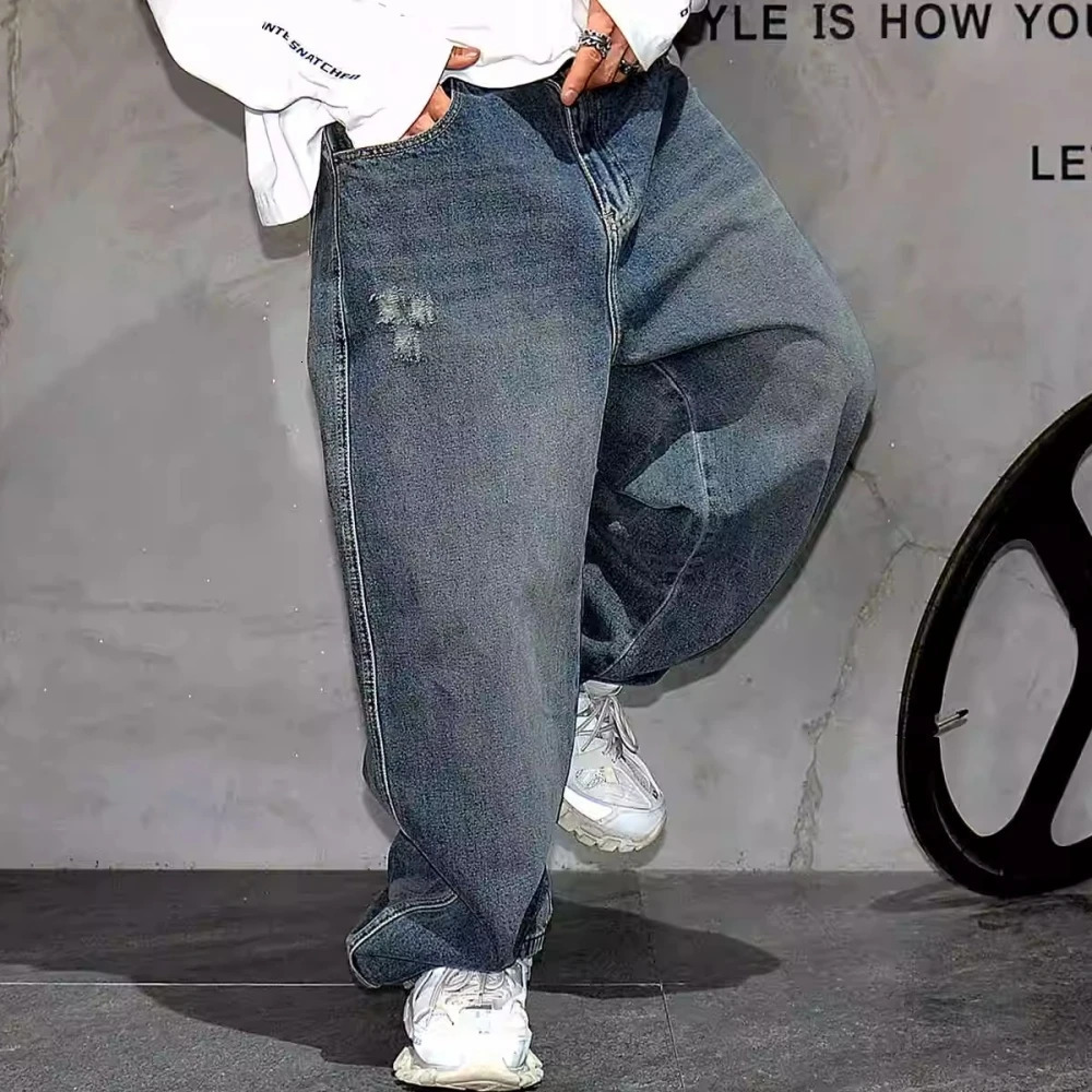High Quality Hip Hop Stacked Baggy Jeans For Men Streetwear Denim Pants Korean Fashion Straight-Leg Trousers Harajuku Jeans Male 241230
