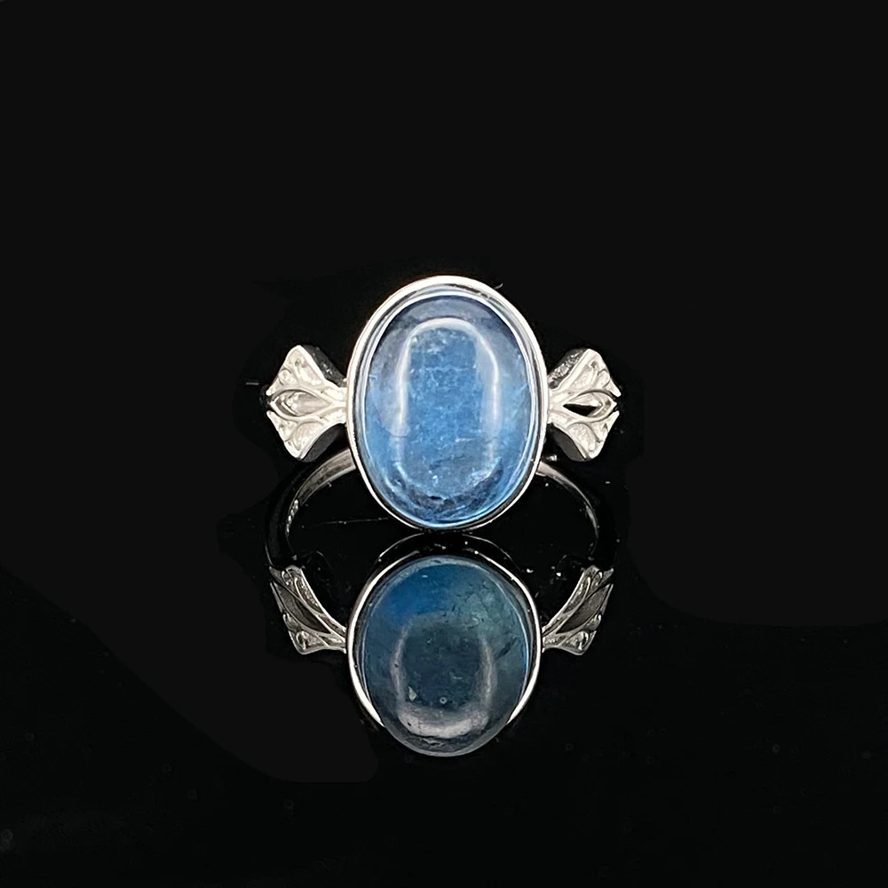 Natural Sea Blue Treasure Womens Ring Jewelry S925 Pure Silver Simple Fashion Colorful Crystal Jewelry Daily Edition 250102