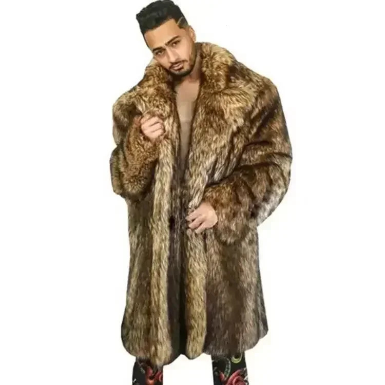 pdmcms 2023 Mens Autumn and Winter Thick Warm Fur Coat Trench Loose Long Velvet Leather 241224