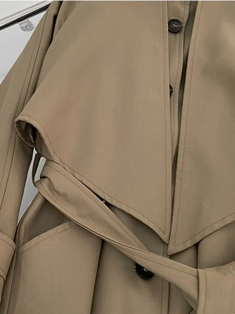 DEAT Fashion Womens Trench Coat Lapel Loose Single Breasted Long Sleev Sashes Back Spliced Windbreaker Autumn 2025 17A599H 241224