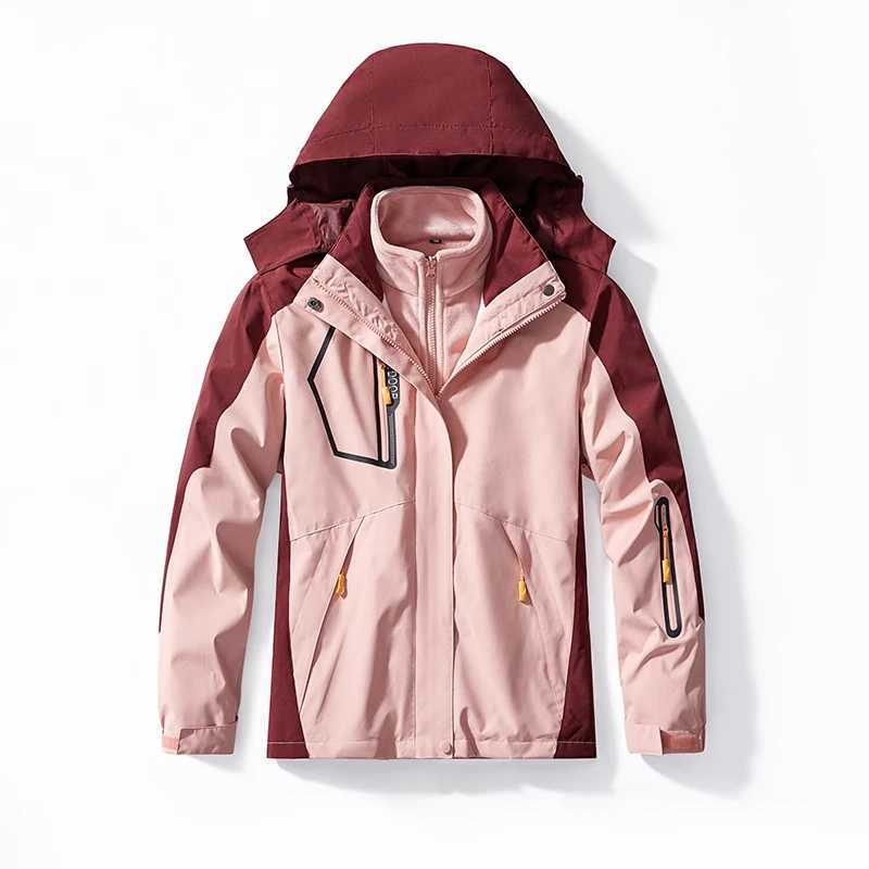 Spring and winter mens waterproof jacket jacket two-piece set mens and womens thick warm windproof camping and hiking clothes W250103
