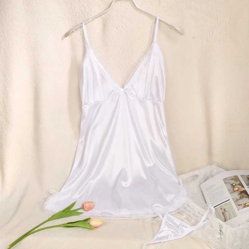 Womens sexy pendant V-neck solid color pajamas silk thin pendant pajamas comfortable and fashionable underwear chlorine W250103