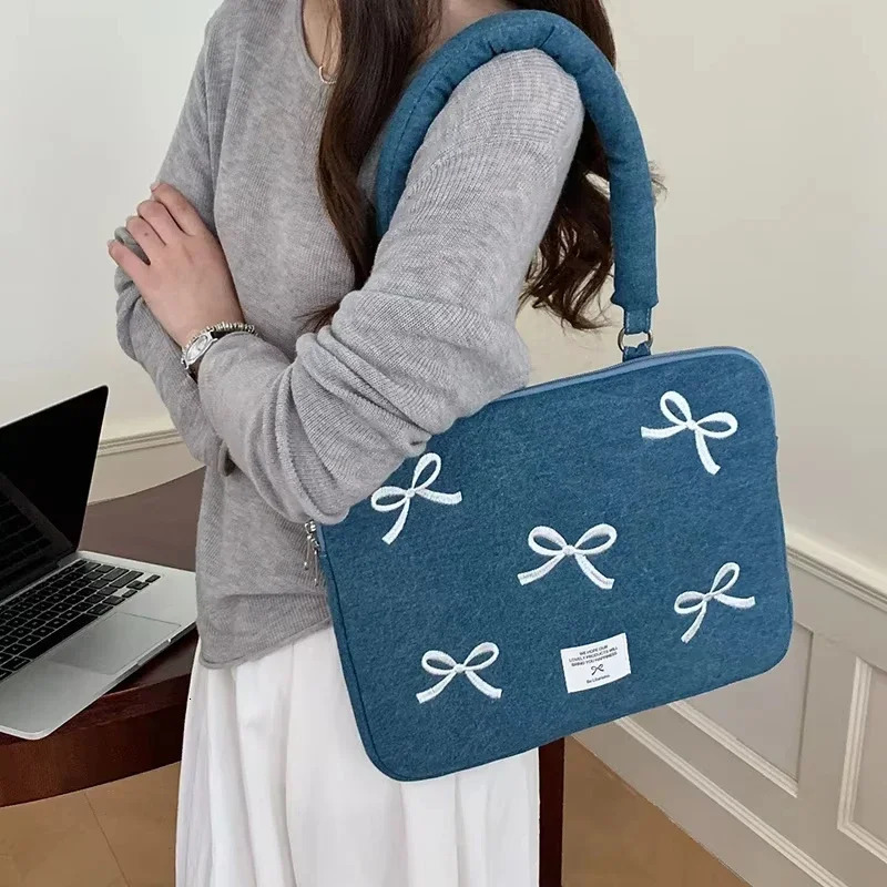 Bowknot Heart Denim Laptop Handbag SlEEve Bag For Macbook For Ipad Pro For Thinkpad Notebook PC Computer Tablet 250102