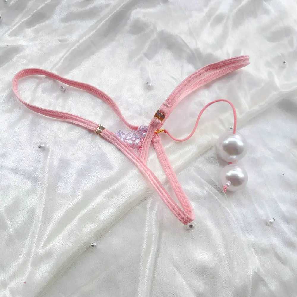 Extra Mini Female T-back Panties Low Rise G-string Sexy Briefs Micro Pearls Inside Body Thong String Underpant Sexy Pink knickerXJ250103