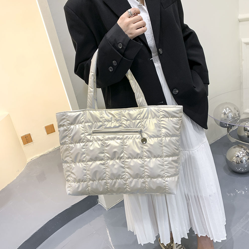Fashion Quilted Lattice Top-Handle Bags For Female Casual Nylon Solid Color Shopping Handbags Large Capacity Women Shoulder Bag