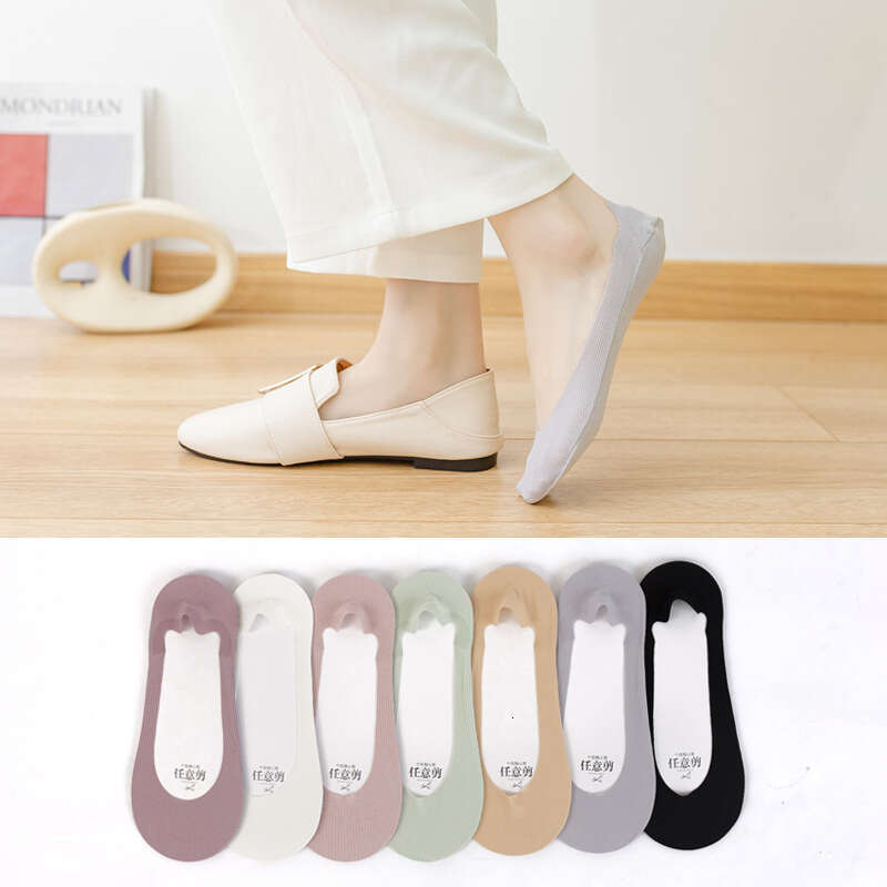 Summer Thin Cut Children, Ice Stockings, Anti Slip Silicone Socks, Solid Color Versatile, Invisible Boat Socks For Women