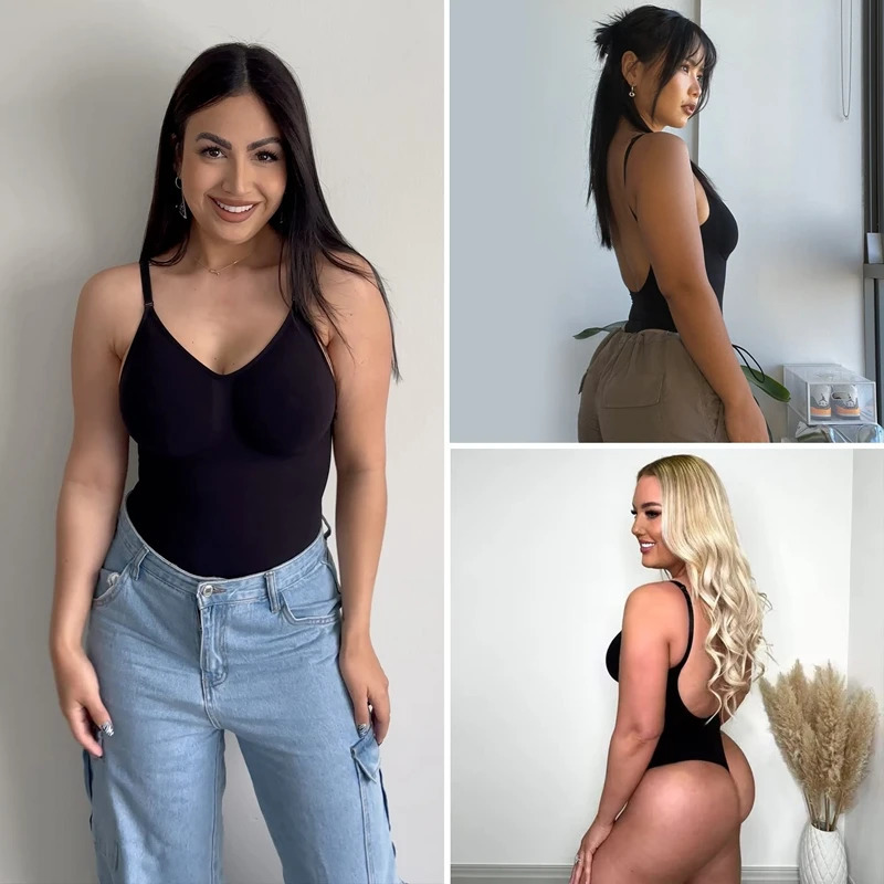 Backless Bodysuit Women Tummy Control Shapewear Seamless Sculpting Thongs Body Shaper Low Back Tank Top Summer Leotard 250103