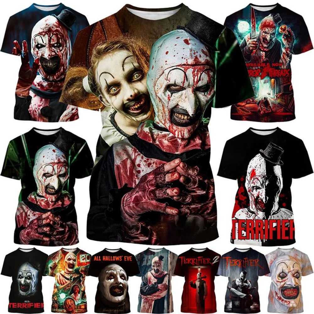 Summer hot selling fashion horror 3D printing horror clown creative personality casual T-shirtXJ240102